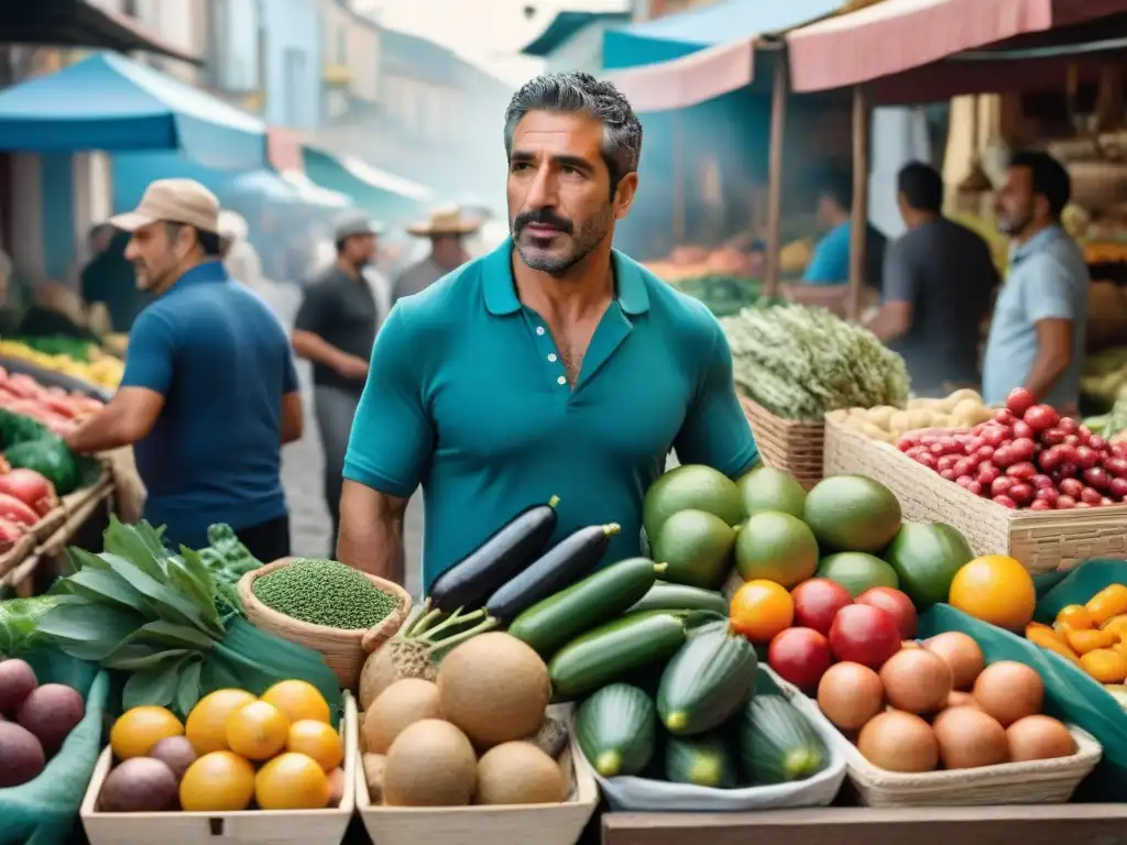 Un mercado uruguayo rebosante de colores y sabores, reflejando la autenticidad culinaria de Uruguay