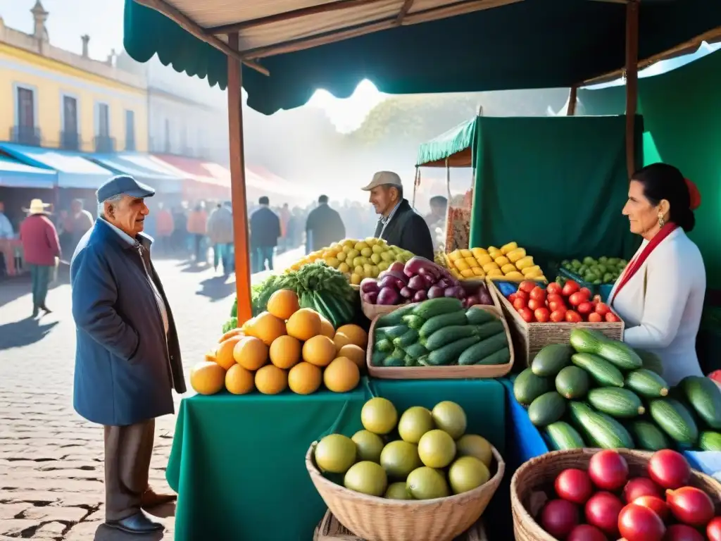 Un mercado vecinal vibrante en Uruguay, lleno de colores y tradiciones