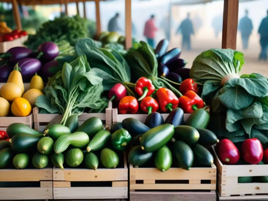 Un mercado vibrante en Uruguay con ingredientes locales para cocina vegetariana