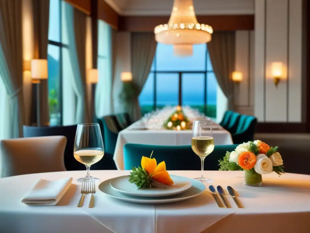 Una mesa exquisitamente decorada en un restaurante de hotel boutique, reflejando la gastronomía de autor en hoteles boutique