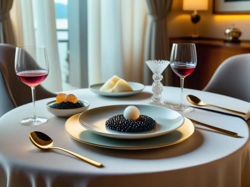 Una mesa lujosa con caviar uruguayo: degustación gourmet exclusiva en ambiente exclusivo