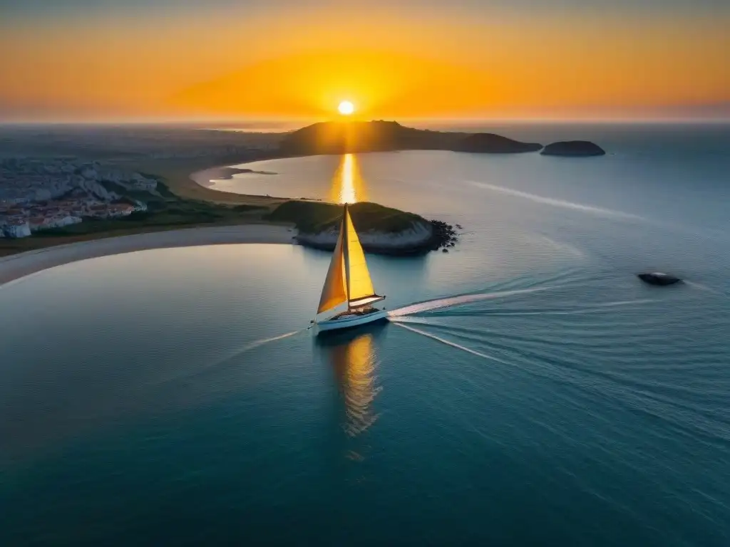 Fotografía minimalista de paisajes en Uruguay con un atardecer vibrante y sereno en la costa