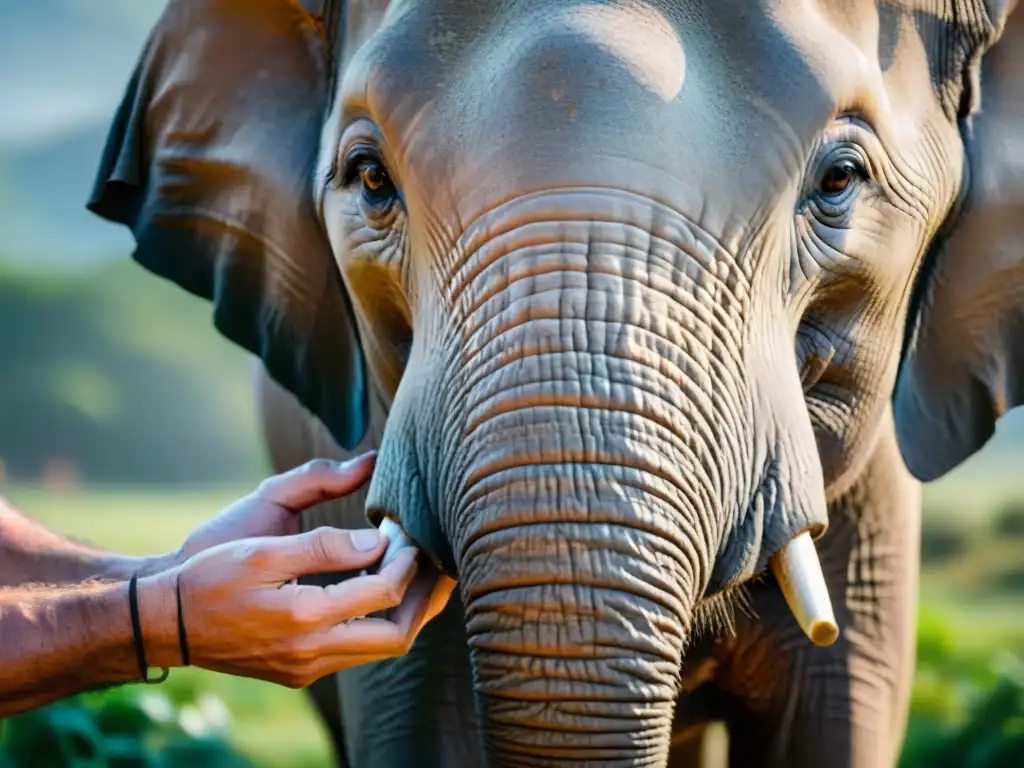 Mirada sabia de elefante rescatado y cuidador compasivo, reflejo del respeto en turismo ético en Uruguay