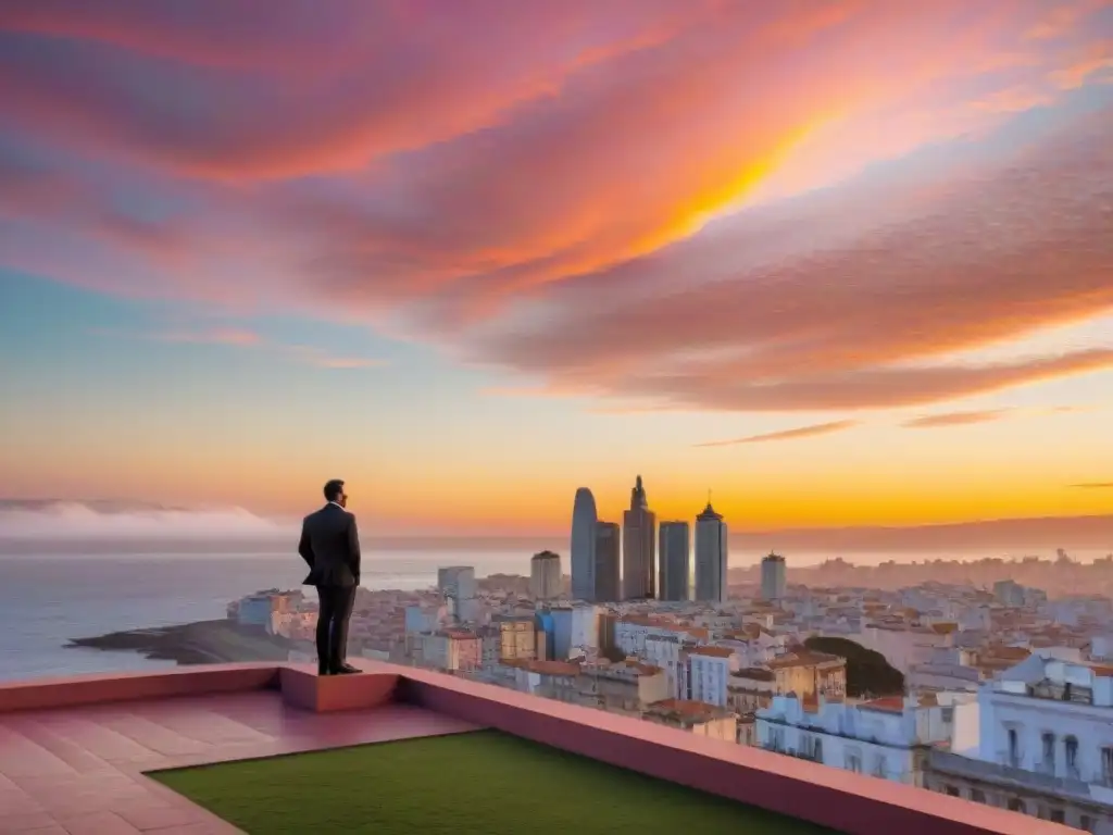 Mirador de la Intendencia en Montevideo al atardecer, un lugar fotogénico donde capturar la esencia de la ciudad