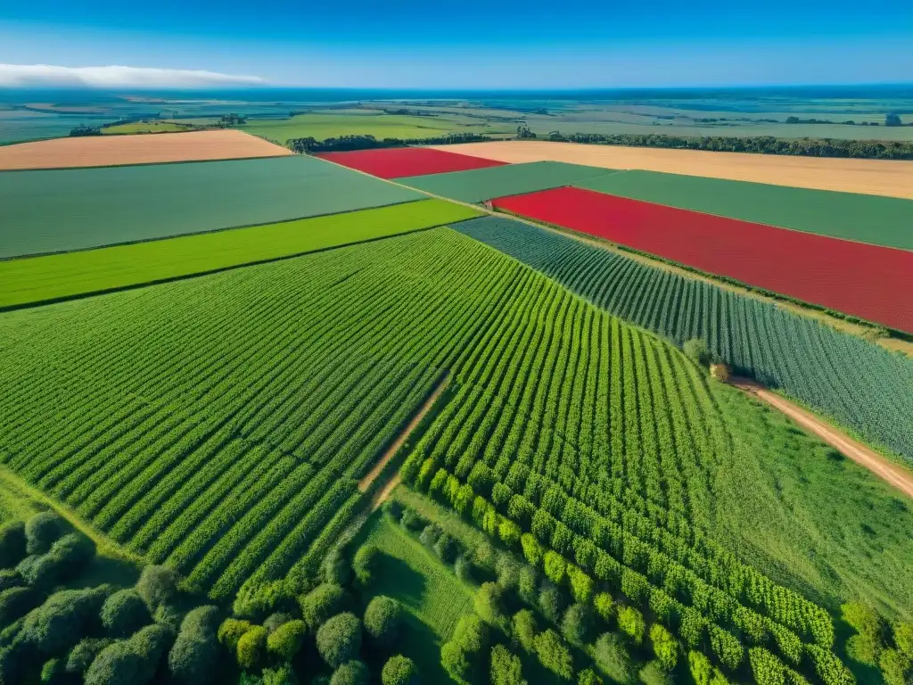 Un mosaico de campos verdes con cultivos y ganado en Uruguay