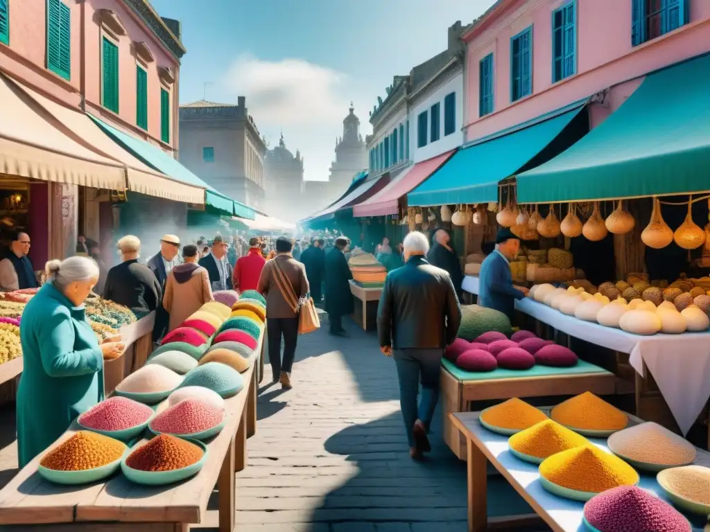 Multitud vibrante en la Feria de Tristan Narvaja en Montevideo, Uruguay, una de las ferias artesanales más vibrantes de Uruguay