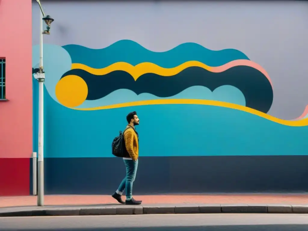 Un mural callejero vibrante en Uruguay con diversidad de estilos artísticos, colores audaces y formas dinámicas