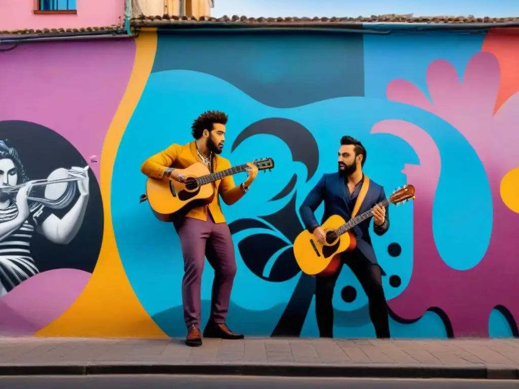 Mural callejero vibrante en Montevideo con escena musical alternativa en Uruguay