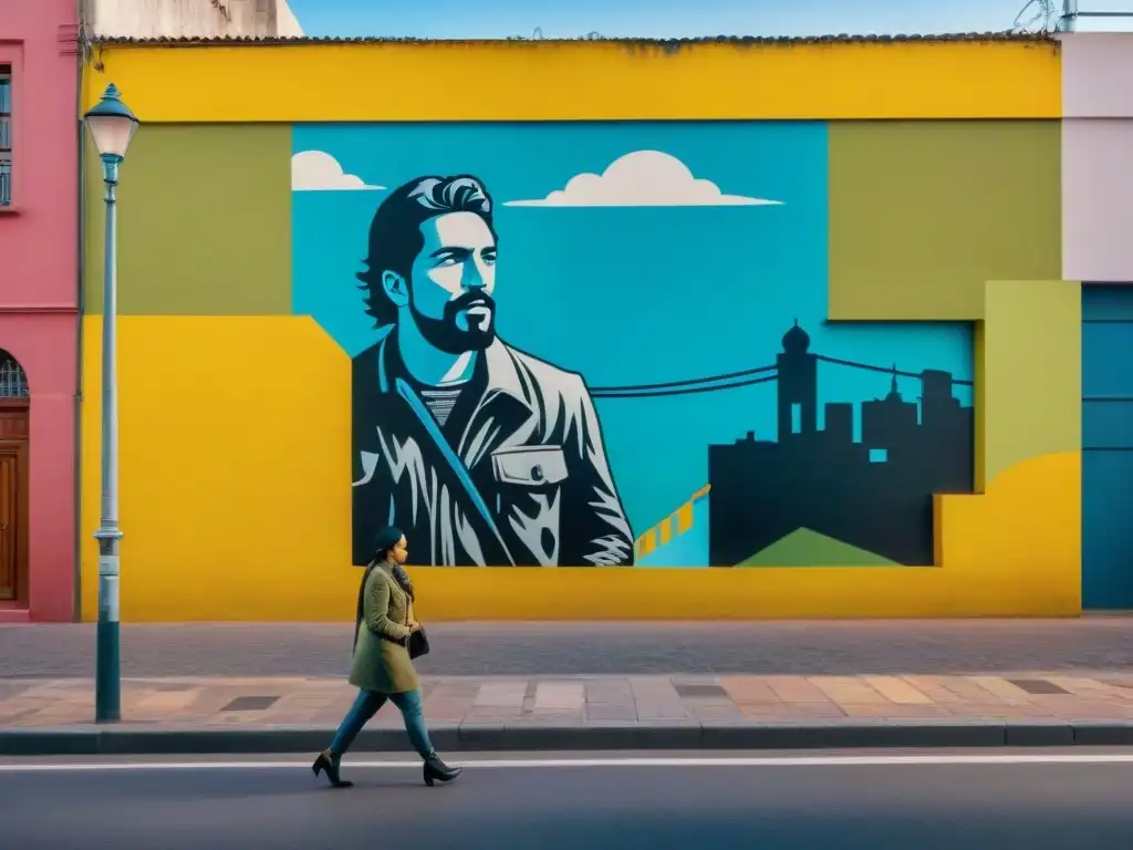 Un mural colorido en Montevideo con figuras históricas y tradiciones locales