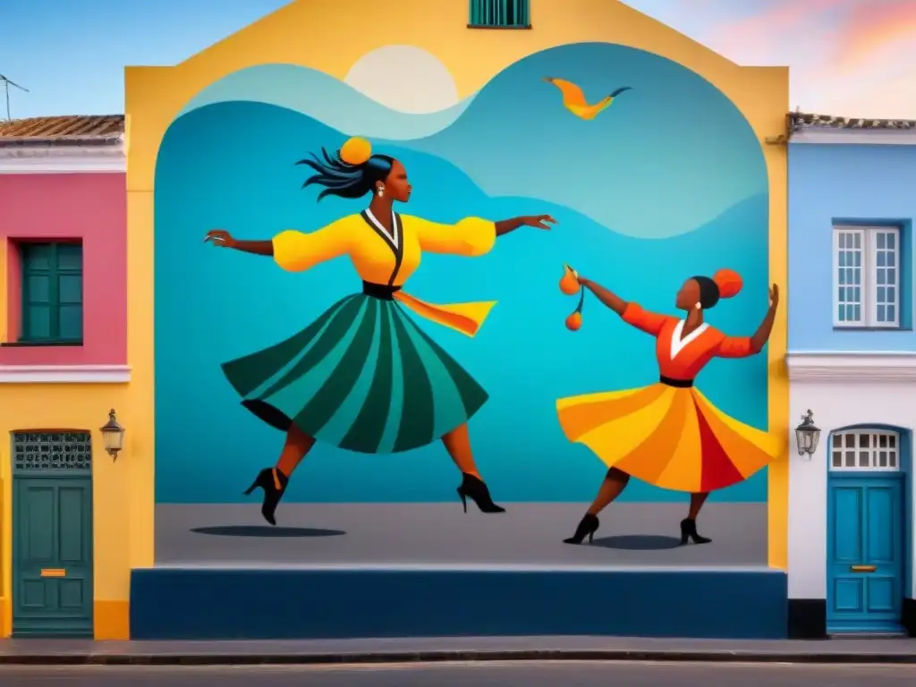 Un mural dinámico y vibrante en Montevideo, Uruguay, que captura la esencia artística y el movimiento de la región