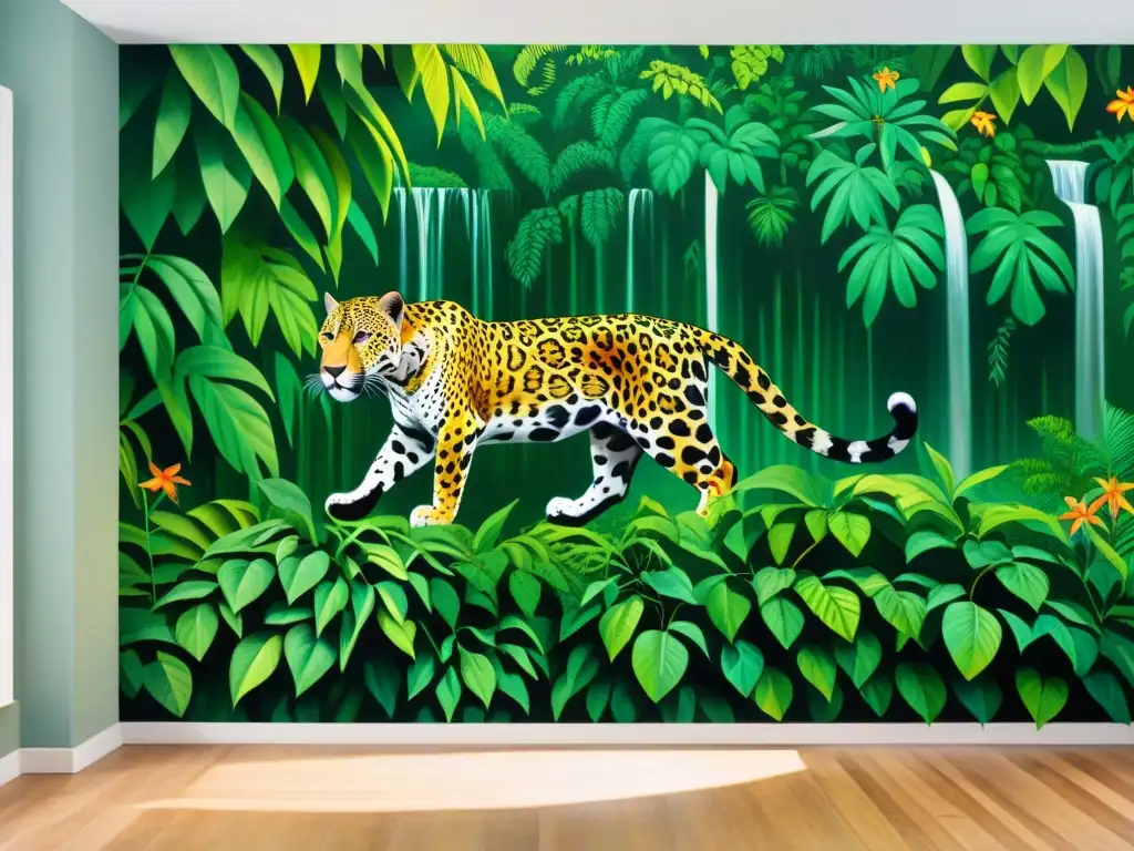 Un mural impresionante de un jaguar en la selva de Uruguay