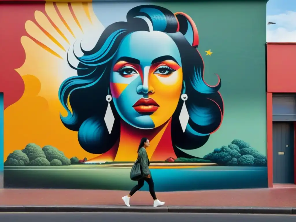 Mural de street art en Uruguay con influencias extranjeras, símbolos tradicionales y técnicas modernas