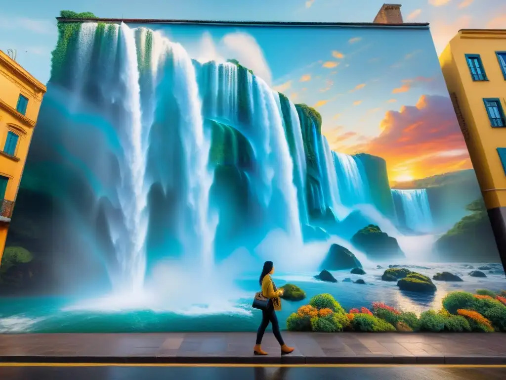 Un mural tridimensional en Montevideo, Uruguay, crea una ilusión óptica de cascada