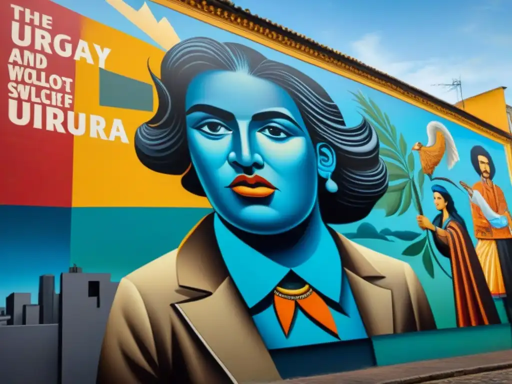 Un mural urbano en Uruguay que plasma la historia y la identidad cultural del país con colores vibrantes y detalles intricados