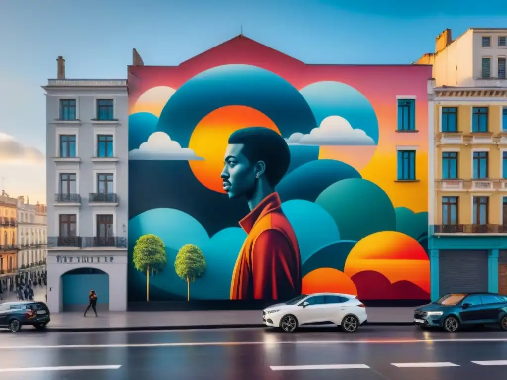 Un mural urbano vibrante en Montevideo, Uruguay, muestra diversidad y unidad