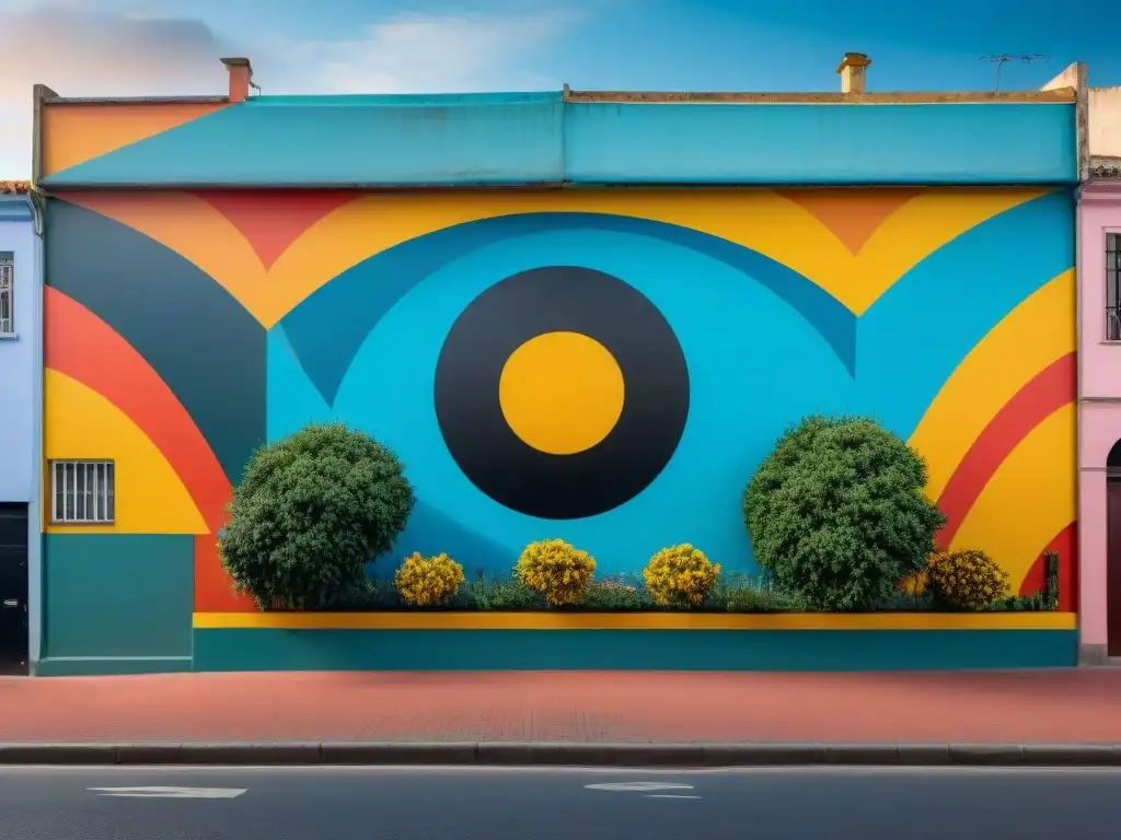 Un mural vibrante en una calle de Montevideo, Uruguay, reflejando la dualidad y contrastes del arte urbano en el país