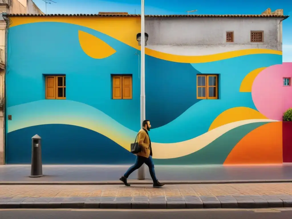 Un mural vibrante y detallado en Montevideo, Uruguay, que fusiona arte contemporáneo y tradición cultural uruguaya