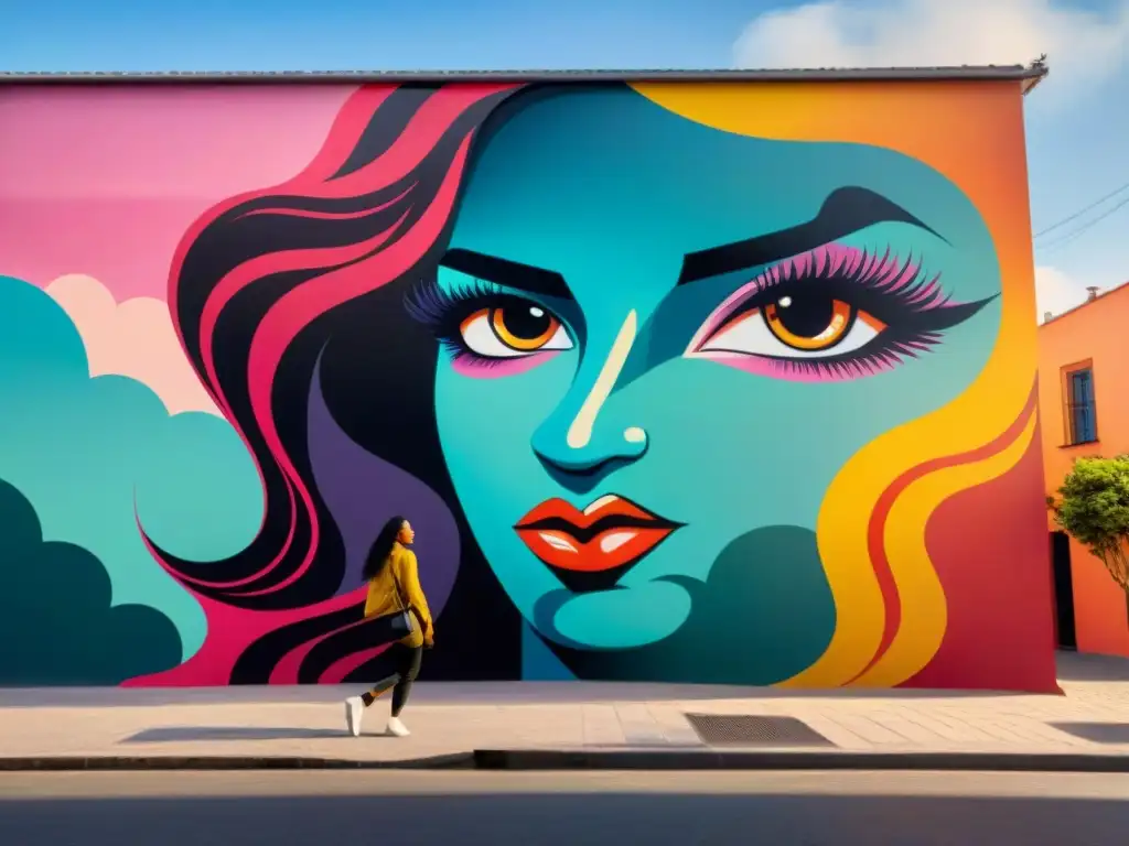 Un mural vibrante y detallado representa la unión y empoderamiento de mujeres en el arte urbano de Uruguay