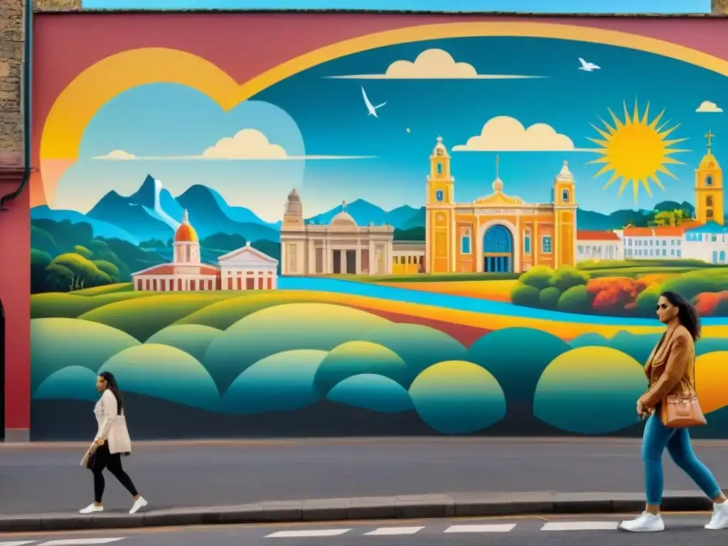 Un mural vibrante y detallado que narra la historia de Uruguay desde las tribus indígenas hasta la actualidad