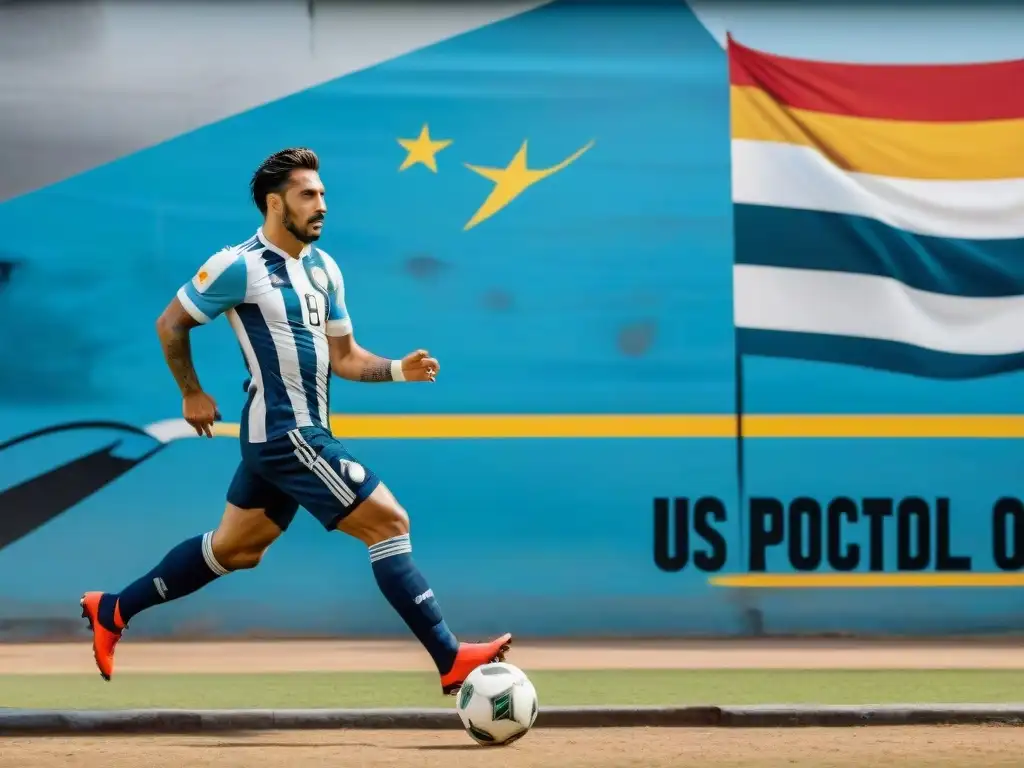 Un mural vibrante en Montevideo que muestra un emocionante partido de fútbol, inspiración para artistas en Uruguay