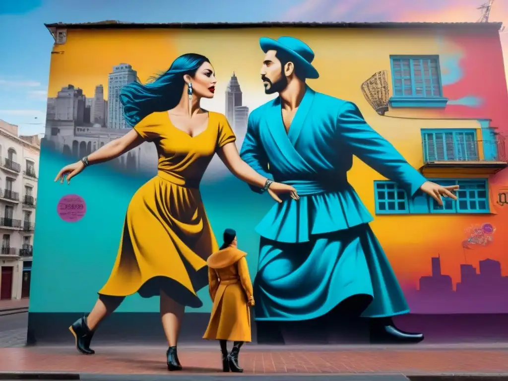 Un mural vibrante en Montevideo fusiona folklore uruguayo con técnicas de arte urbano