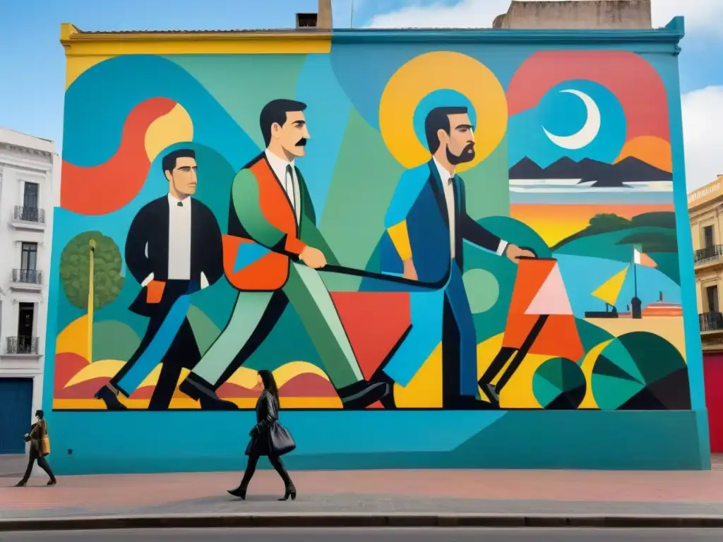 Un mural vibrante en Montevideo, Uruguay, reflejando movimientos artísticos de vanguardia del siglo XX