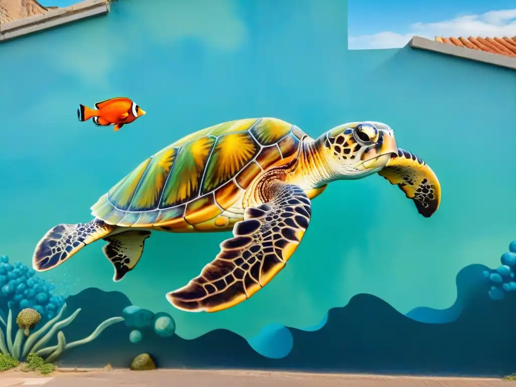 Un mural vibrante en una pared costera en Uruguay fusiona el arte urbano y la belleza marina