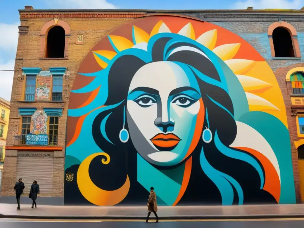 Murales urbanos en Uruguay: detallada y vibrante representación de la cultura local en un mural callejero impresionante