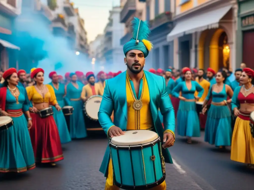 Una murga colorida y vibrante en las calles de Montevideo, Uruguay