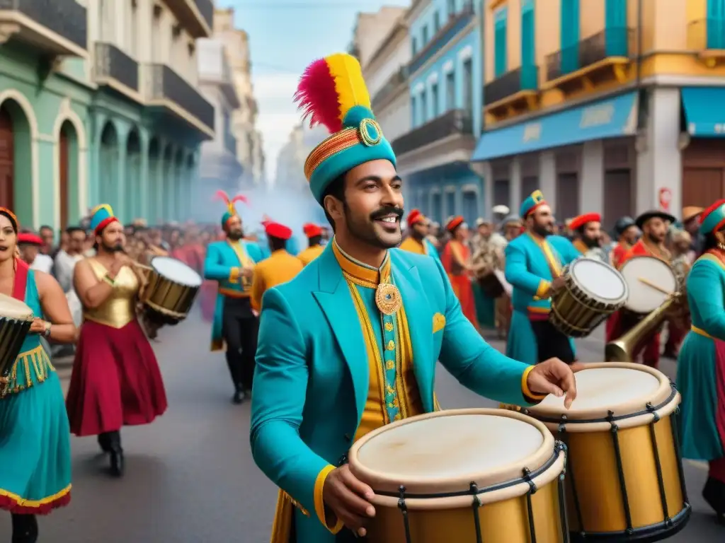 Una murga vibrante en Montevideo, Uruguay: músicos y espectadores se funden en la tradición cultural