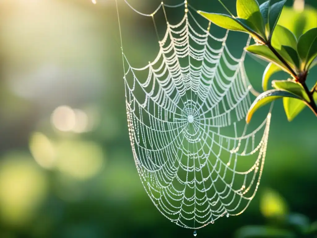 Fotografía natural en Uruguay: Detalle de tela de araña con rocío en la mañana