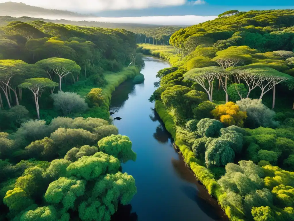 Explora la naturaleza en Uruguay: Bosque exuberante, arroyo serpenteante, aves coloridas, tranquilidad y ecolodge familiar