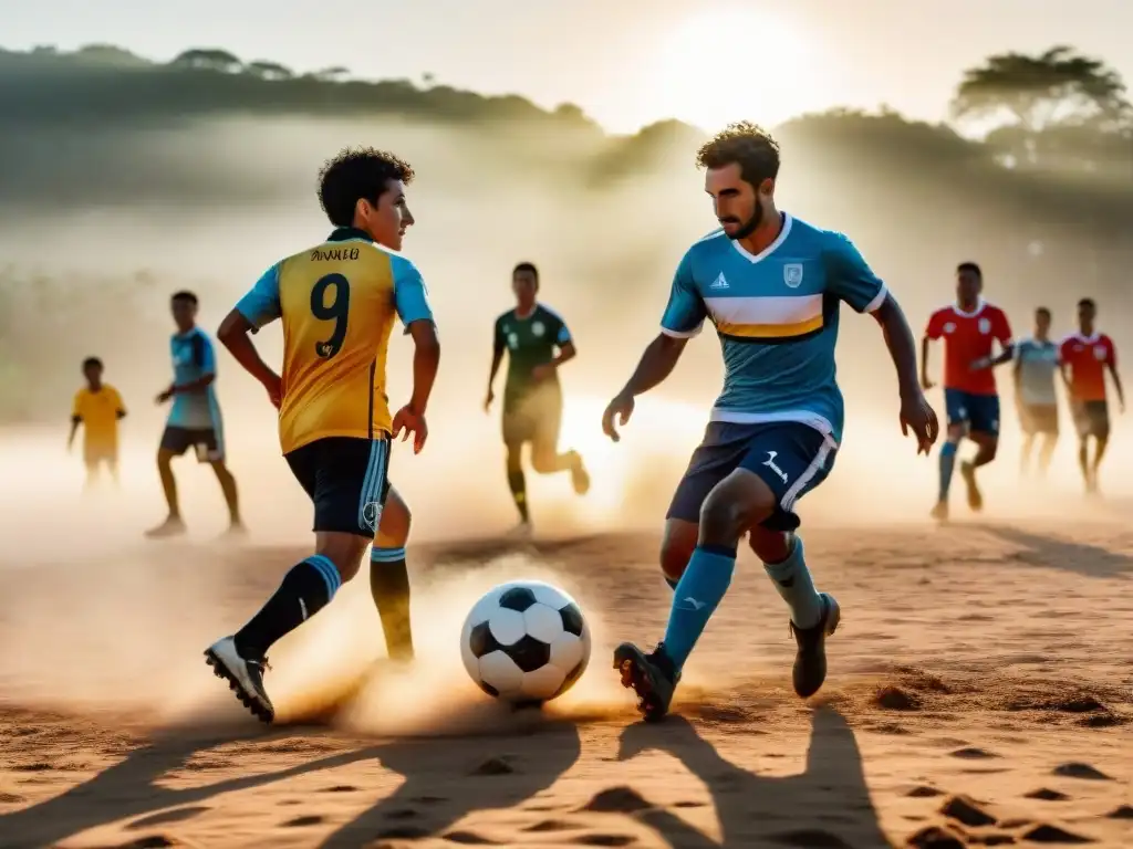 Niños de diversos orígenes jugando fútbol juntos en Uruguay, reflejando la unión de iniciativas sociales en clubes uruguayos