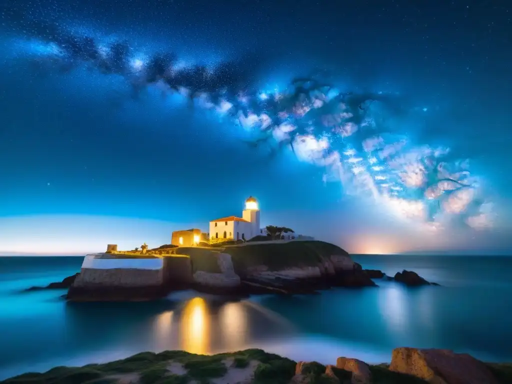 Fotografía nocturna de la Vía Láctea sobre Casapueblo en Punta Ballena, Uruguay