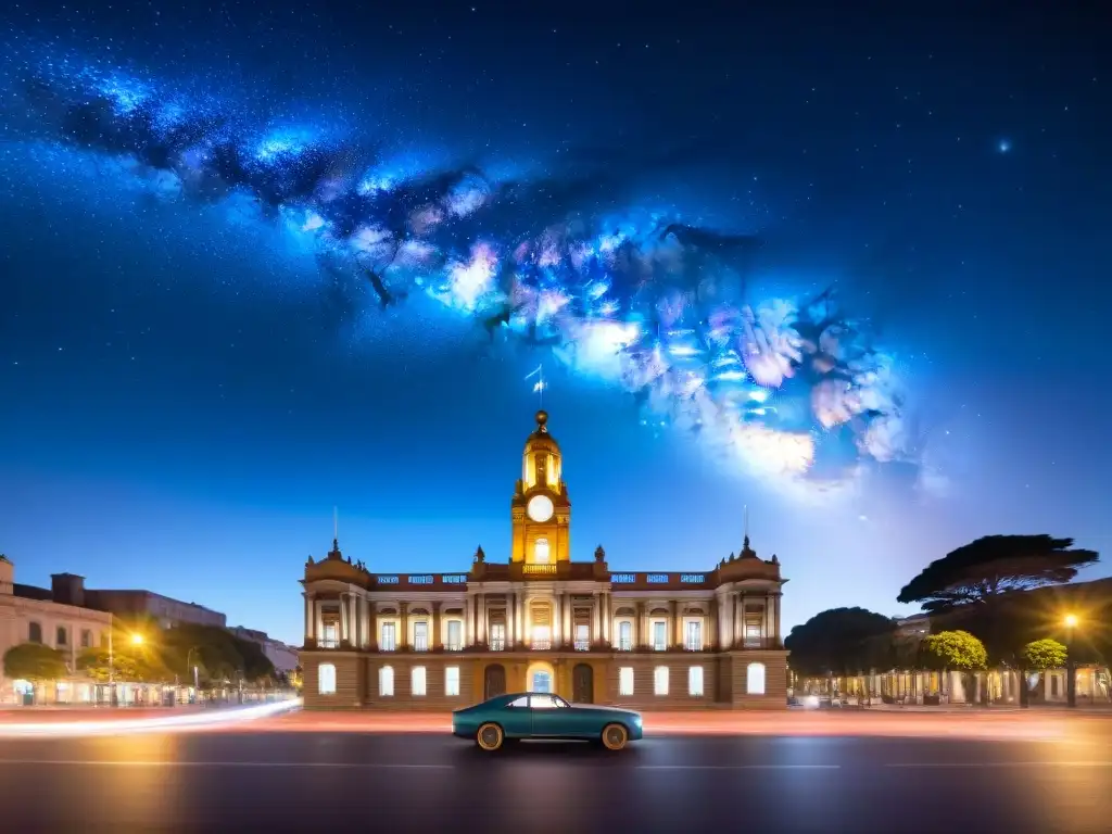 Fotografía nocturna en Uruguay: Espléndida vista de la Vía Láctea sobre el icónico Palacio Salvo en Montevideo