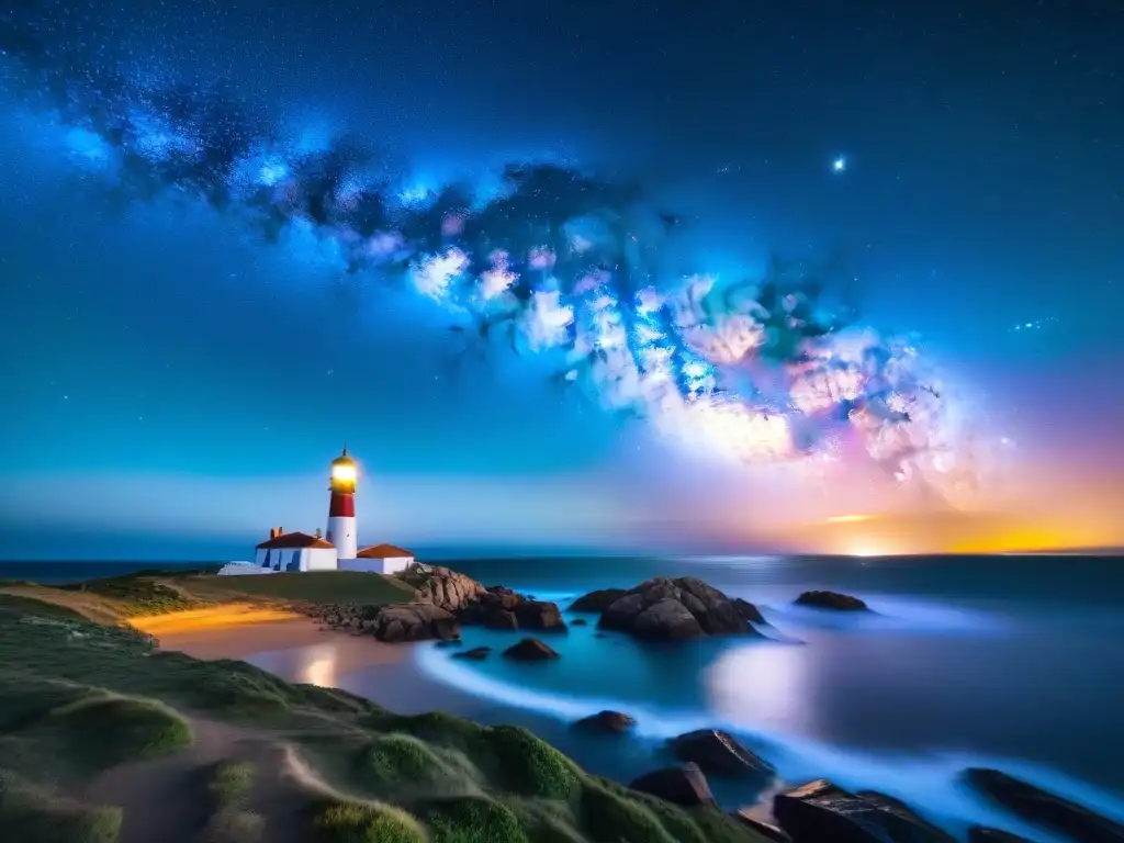 Fotografía nocturna en Uruguay: la Vía Láctea sobre el icónico faro de Cabo Polonio, estrellas y vida