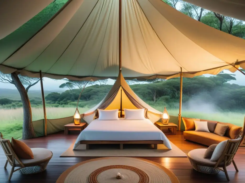 Un oasis de lujo en el bosque: tienda glamping en Uruguay con elegante decoración interior y el mejor equipamiento glamping lujo Uruguay