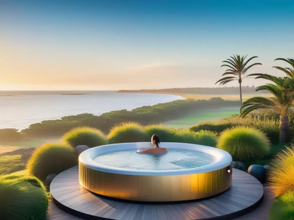 Un oasis de serenidad en los mejores spas en Uruguay recomendados, con un lujoso resort y vista al mar al atardecer