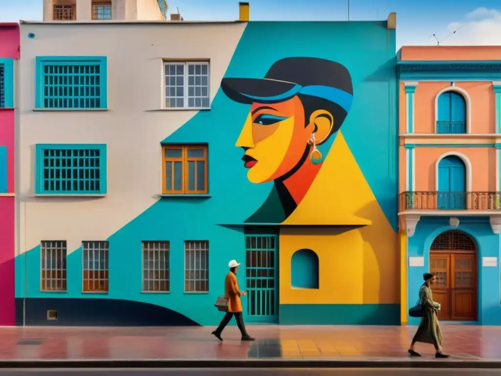 Una obra de arte urbano en Montevideo con vibrantes colores y detalles, una experiencia visual cautivadora