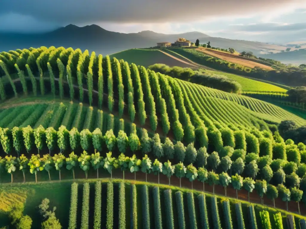 Un paisaje aéreo impresionante de las regiones vinícolas de Uruguay, destacando sus características únicas