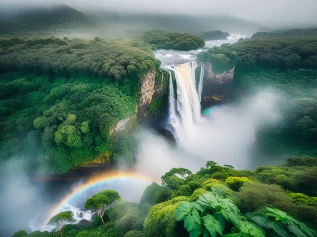 Un paisaje de conservación de áreas protegidas en Uruguay: bosque exuberante, aves coloridas, río cristalino y cascada majestuosa