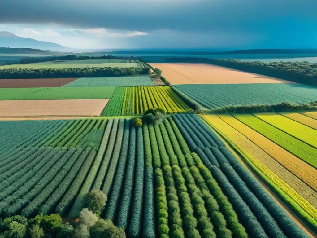 Un paisaje cautivador de campos uruguayos con una armoniosa conservación de flora y agricultura