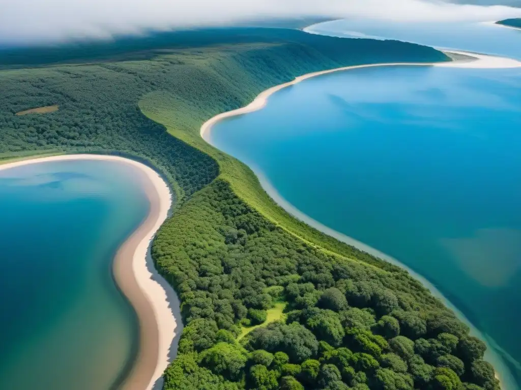 Un paisaje diverso de Uruguay: bosques verdes, colinas, playas y ríos bajo cielo azul