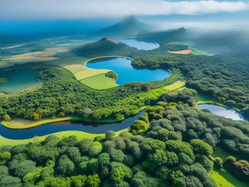 Un paisaje exuberante en Uruguay, con colinas, bosques, ríos y pueblos tradicionales