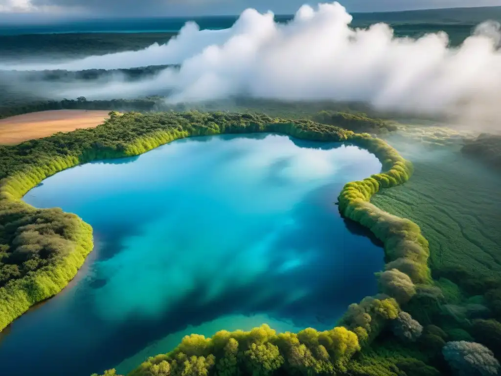 Un paisaje impresionante de las aguas termales de Salto, Uruguay, rodeadas de exuberante vegetación y piscinas azules