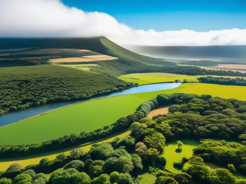 Un paisaje impresionante de Uruguay con colinas verdes y ríos serpenteantes