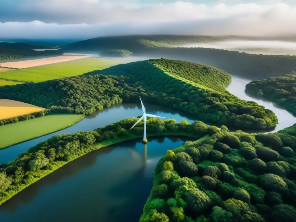 Un paisaje impresionante de Uruguay con energía sostenible y naturaleza exuberante