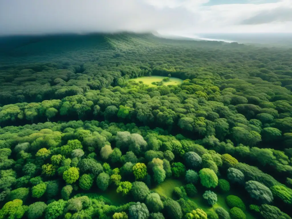 Un paisaje impresionante de un exuberante bosque en Uruguay con ríos serpenteantes y diversa vida silvestre