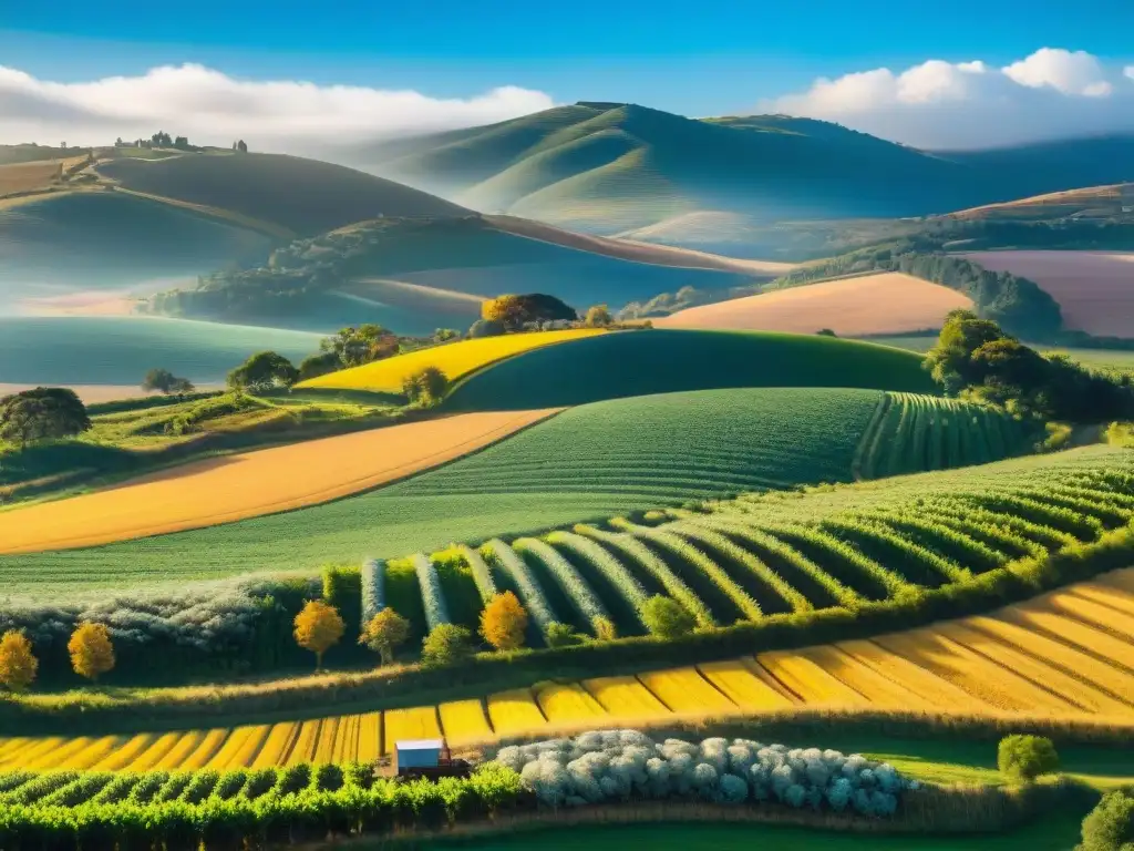 Un paisaje rural vibrante en Uruguay en otoño con granjas y cosechas