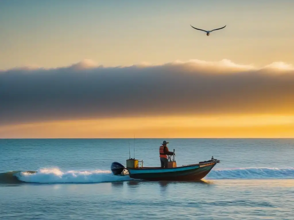 Paisaje sereno con amanecer sobre el mar en Uruguay, mostrando la esencia de la pesca deportiva en el país